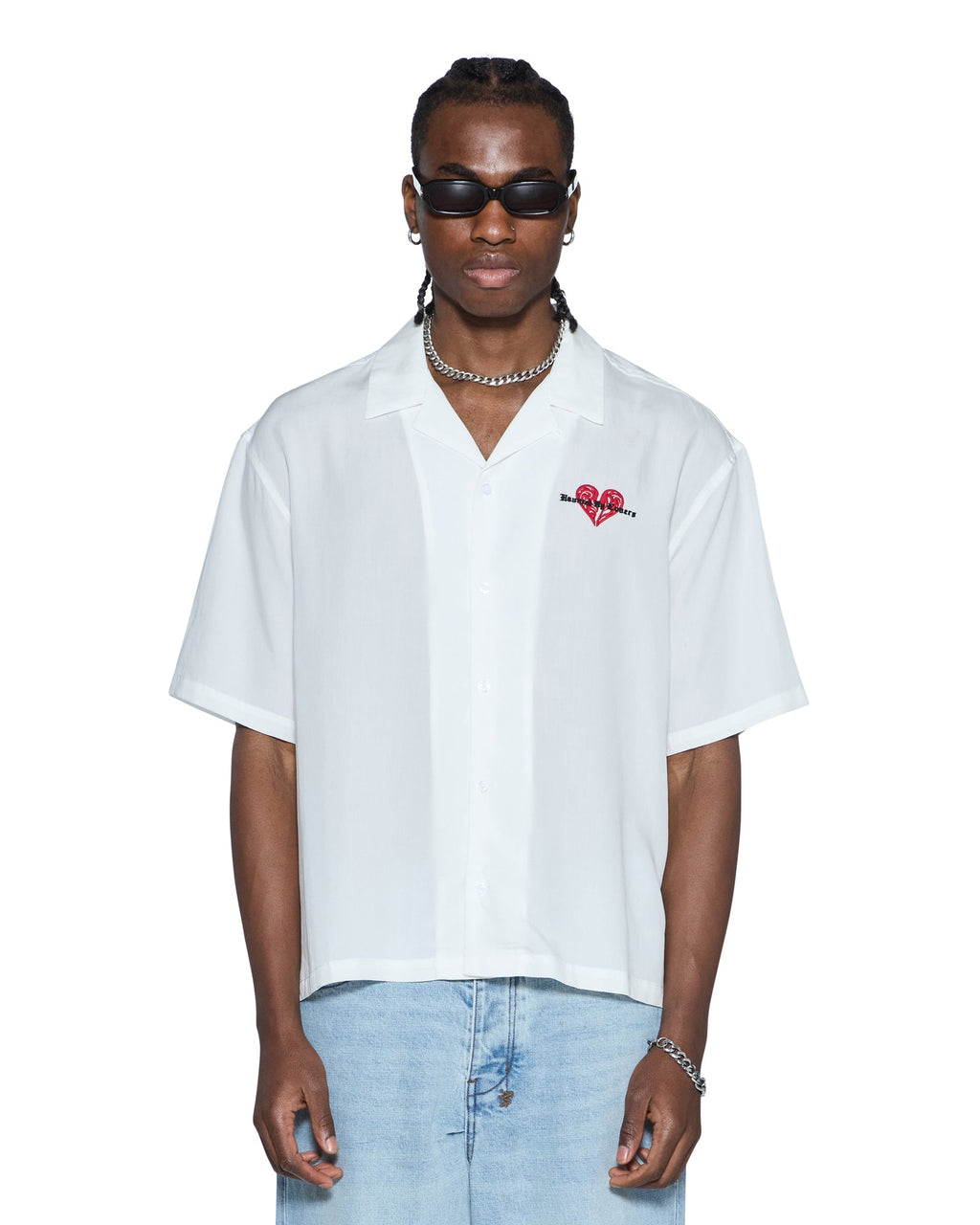 Mens Hbl Diner Ss Shirt Satin White Regular Shirts - White