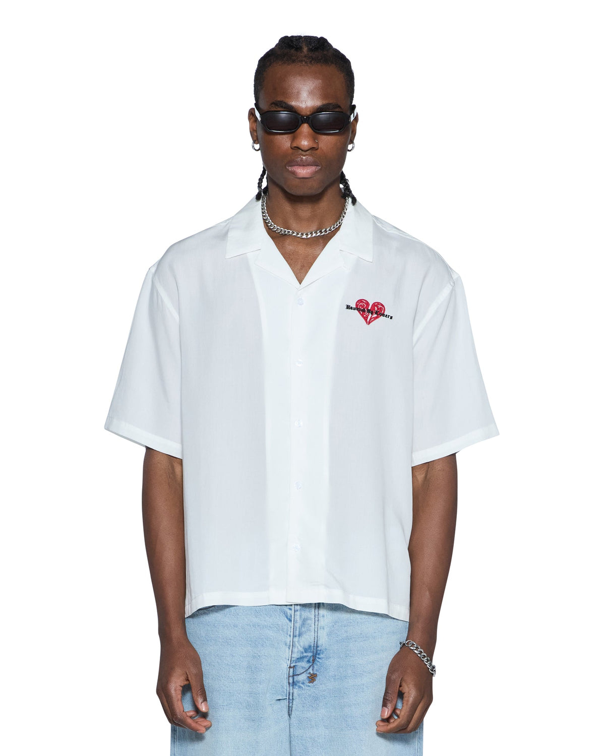 Mens Hbl Diner Ss Shirt Satin White Regular Shirts - White