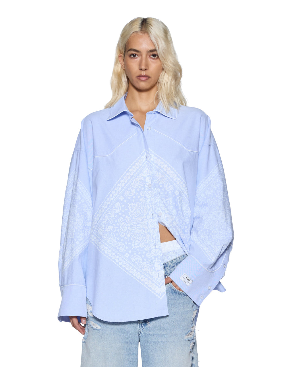 Womens Astra Ls Shirt Bandana Oversized Shirts - Blue
