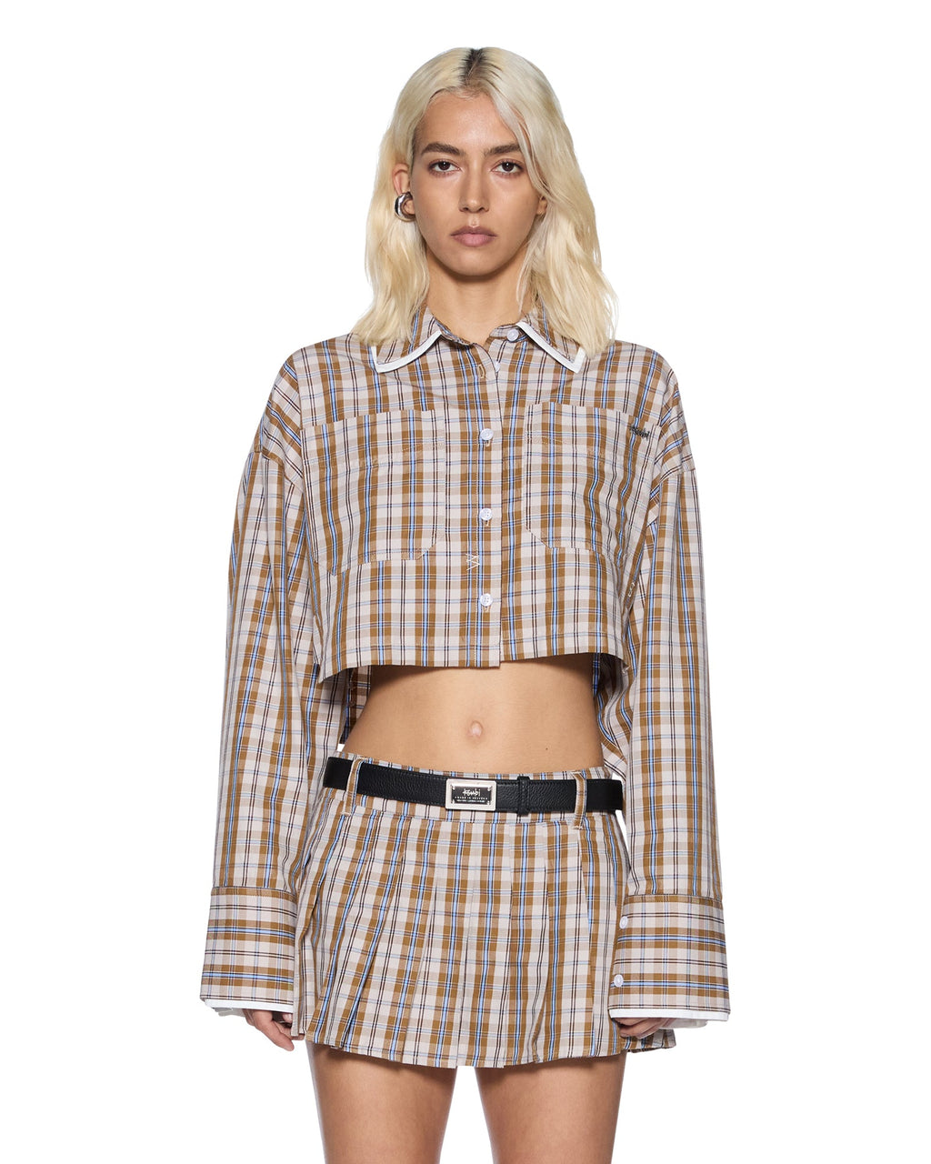 Womens Balter Shirt Tan Plaid Cropped Shirts - Tan