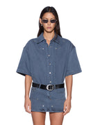 Womens Garage Ss Shirt Carpenter Mirage Oversized Shirts - Blue