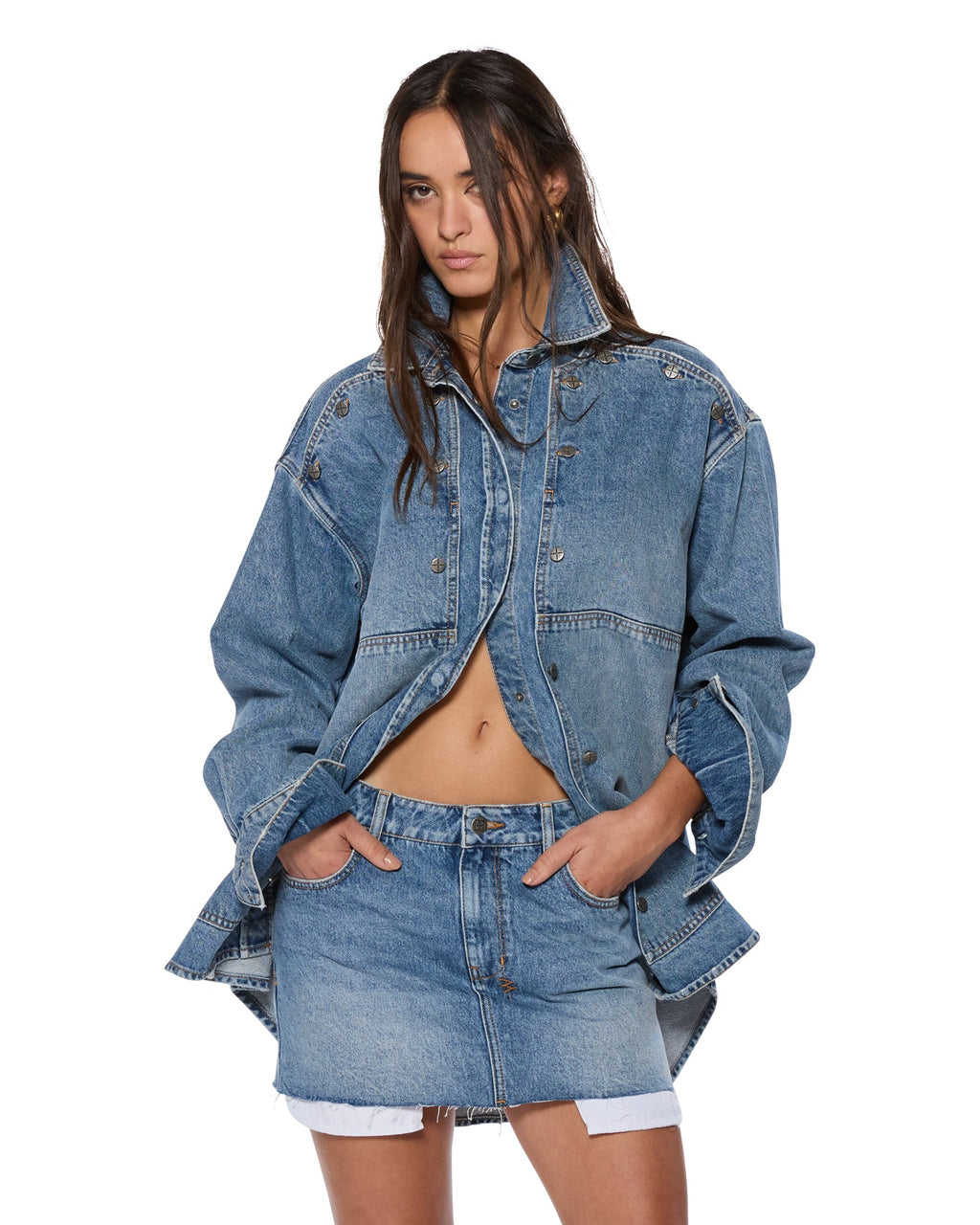 Womens Bolt Oversized Ls Shirt Swept Oversized Shirts - Denim