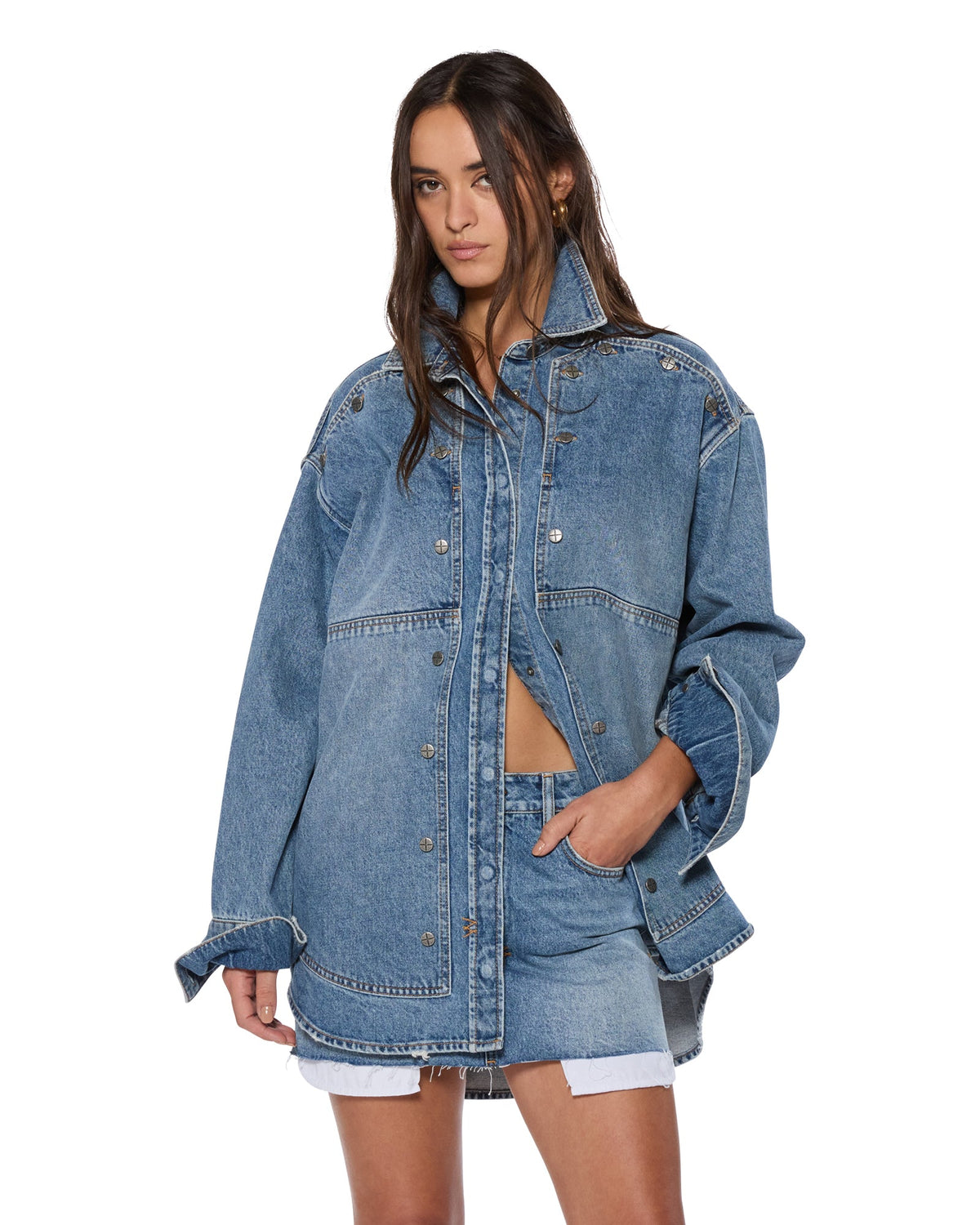 Womens Bolt Oversized Ls Shirt Swept Oversized Shirts - Denim