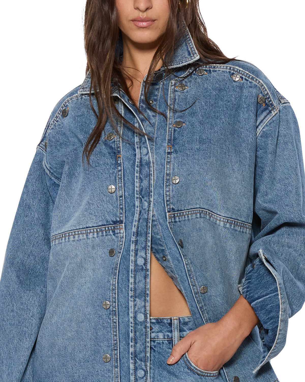 Womens Bolt Oversized Ls Shirt Swept Oversized Shirts - Denim