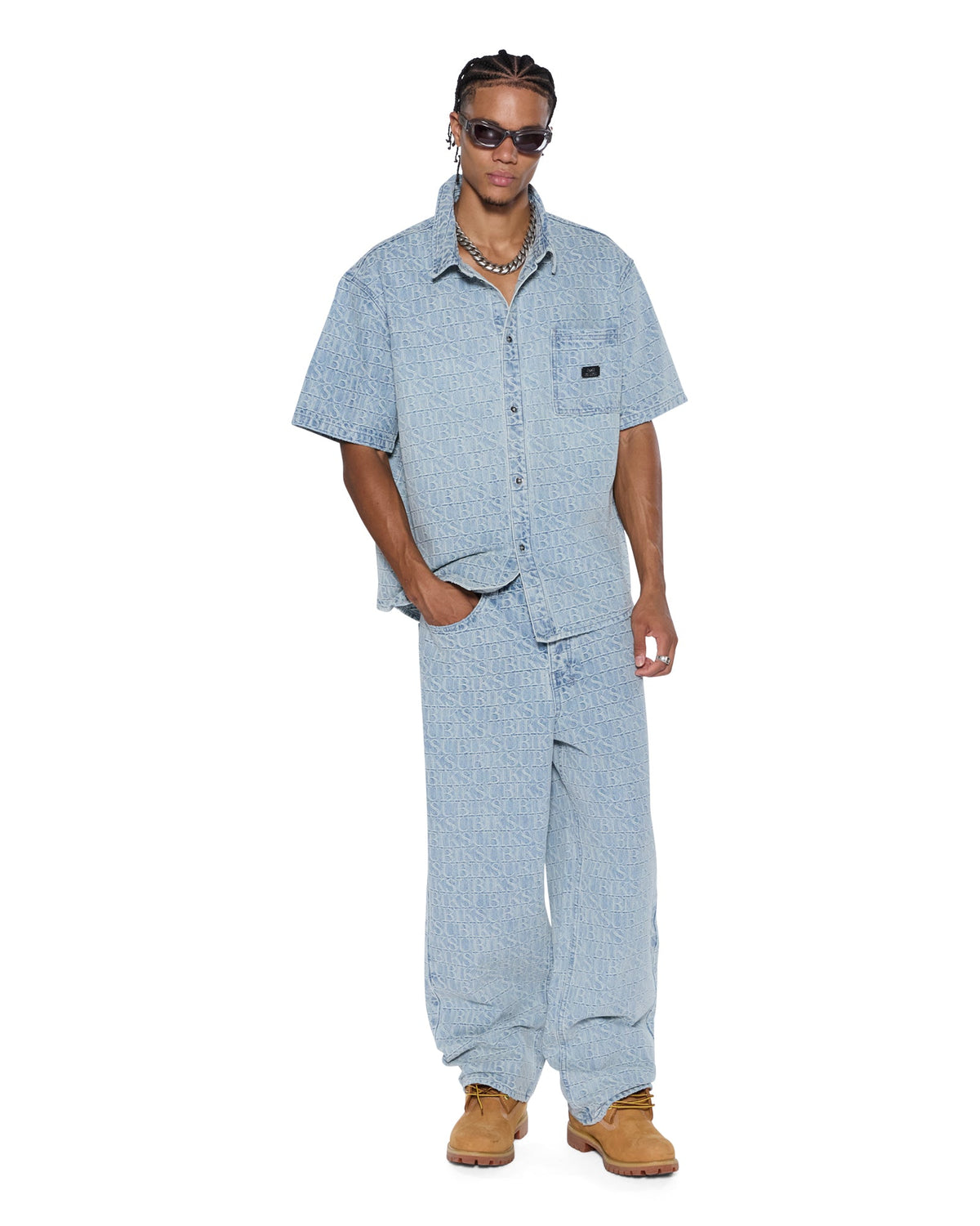 Mens Boxer Ss Shirt Tile Boxy Shirts - Denim