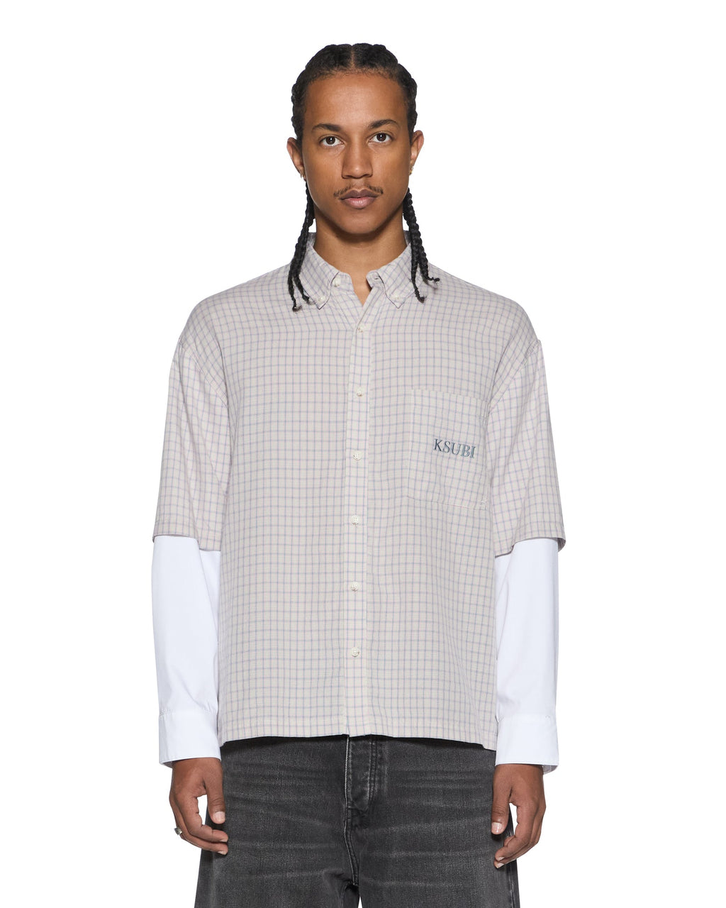 Mens E.n.d Button Layer Ls Shirt Check Regular Shirts - Multi Colour