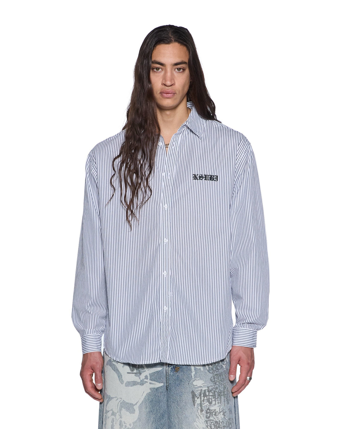 Mens Haunted Ksignature Ls Shirt Black Stripe Regular Shirts - Multi Colour