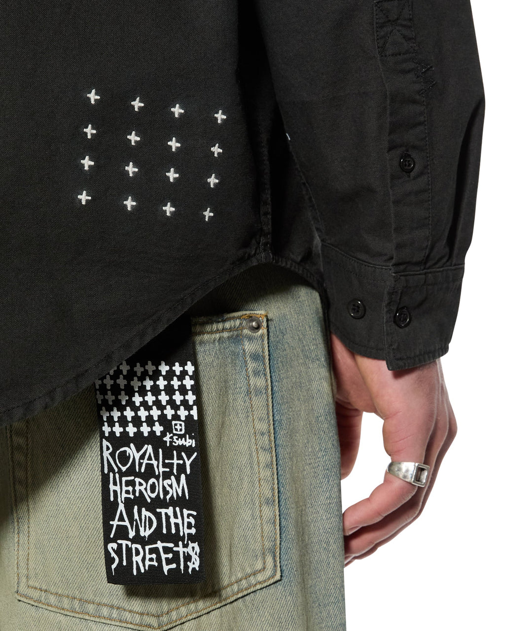 Mens Ksignature Button Down Ls Shirt Black Regular Shirts - Black