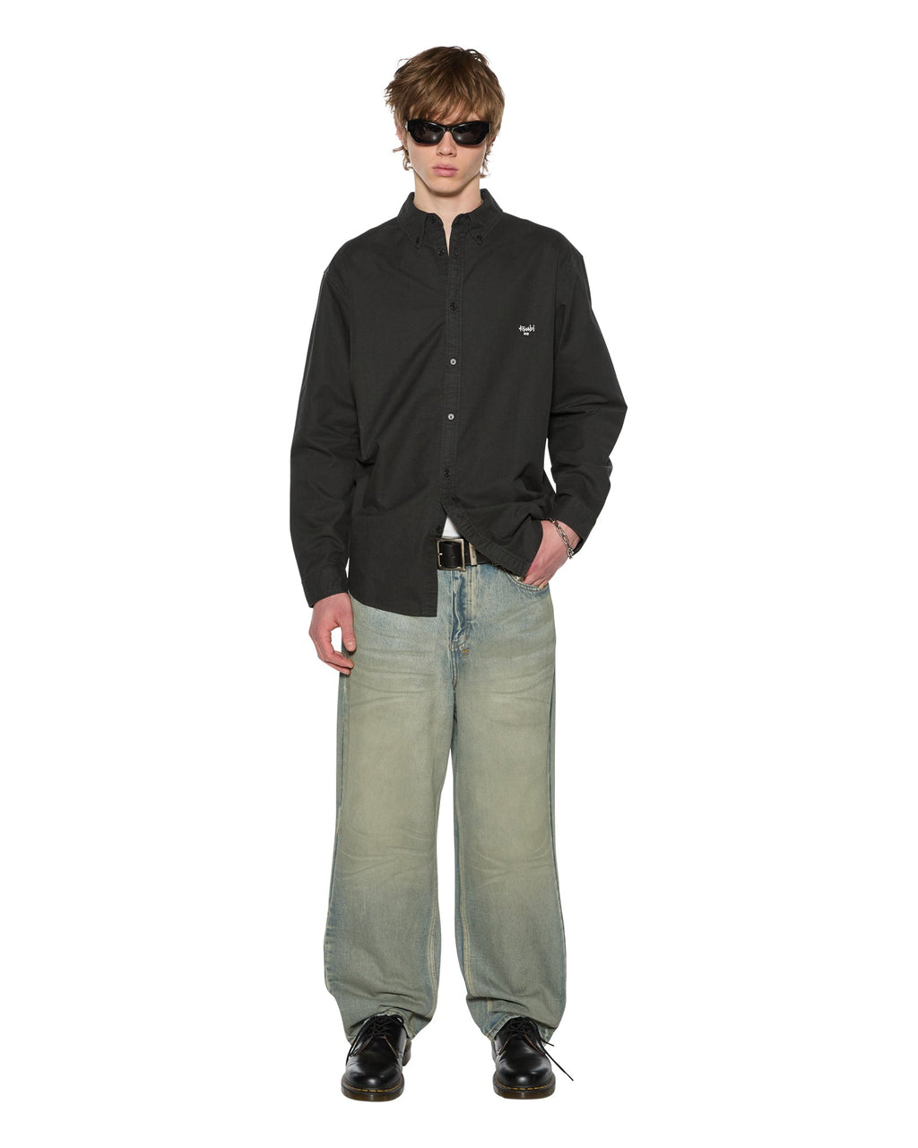 Mens Ksignature Button Down Ls Shirt Black Regular Shirts - Black