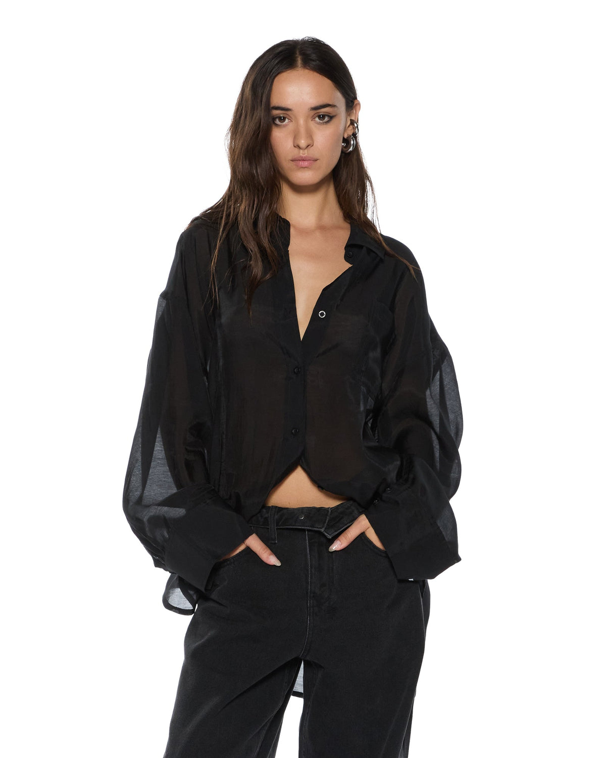 Womens Labels Astra Ls Shirt Black Oversized Shirts - Black