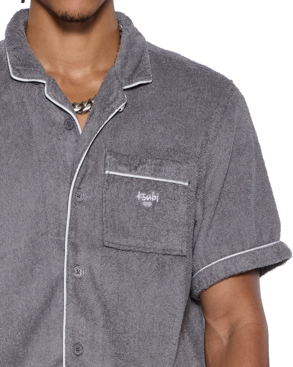 Mens Lounge Ss Resort Shirt Charcoal Regular Shirts - Grey
