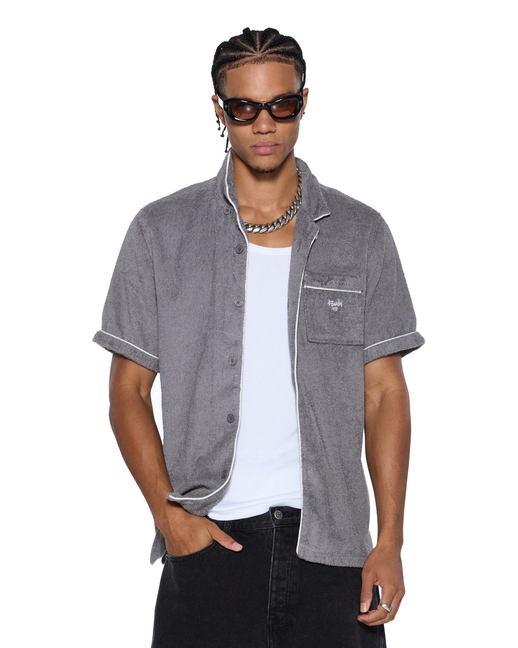 Mens Lounge Ss Resort Shirt Charcoal Regular Shirts - Grey