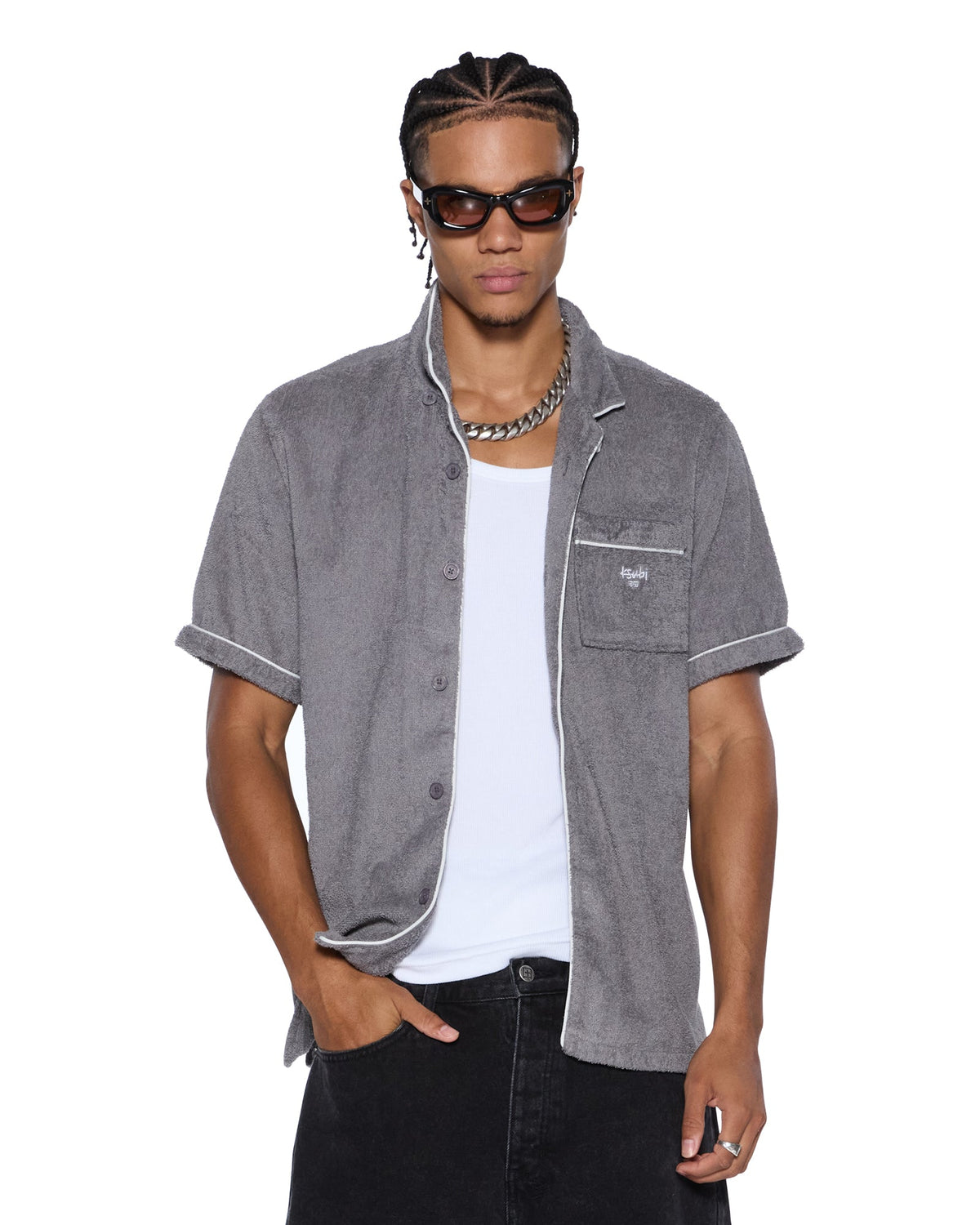 Mens Lounge Ss Resort Shirt Charcoal Regular Shirts - Grey