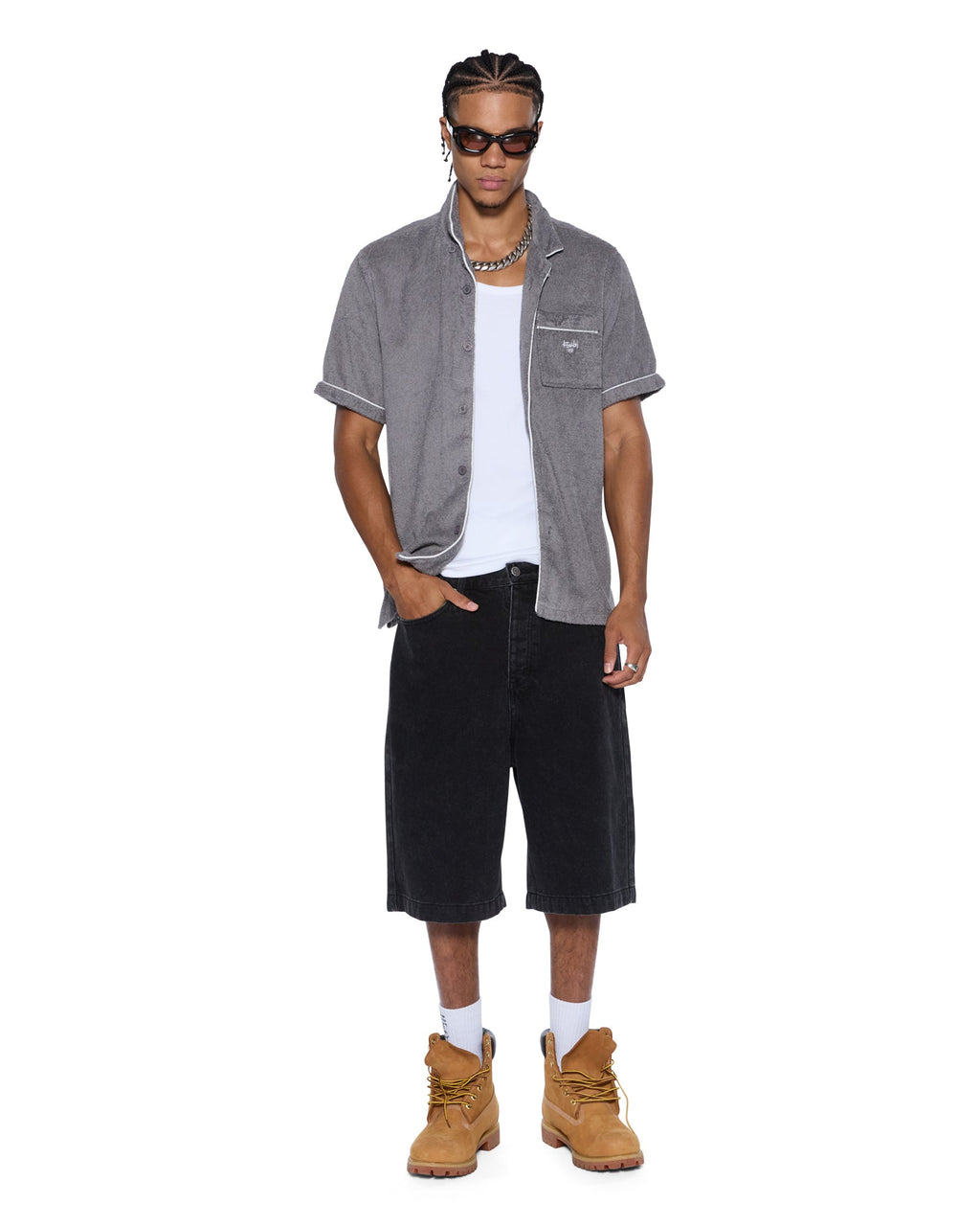 Mens Lounge Ss Resort Shirt Charcoal Regular Shirts - Grey