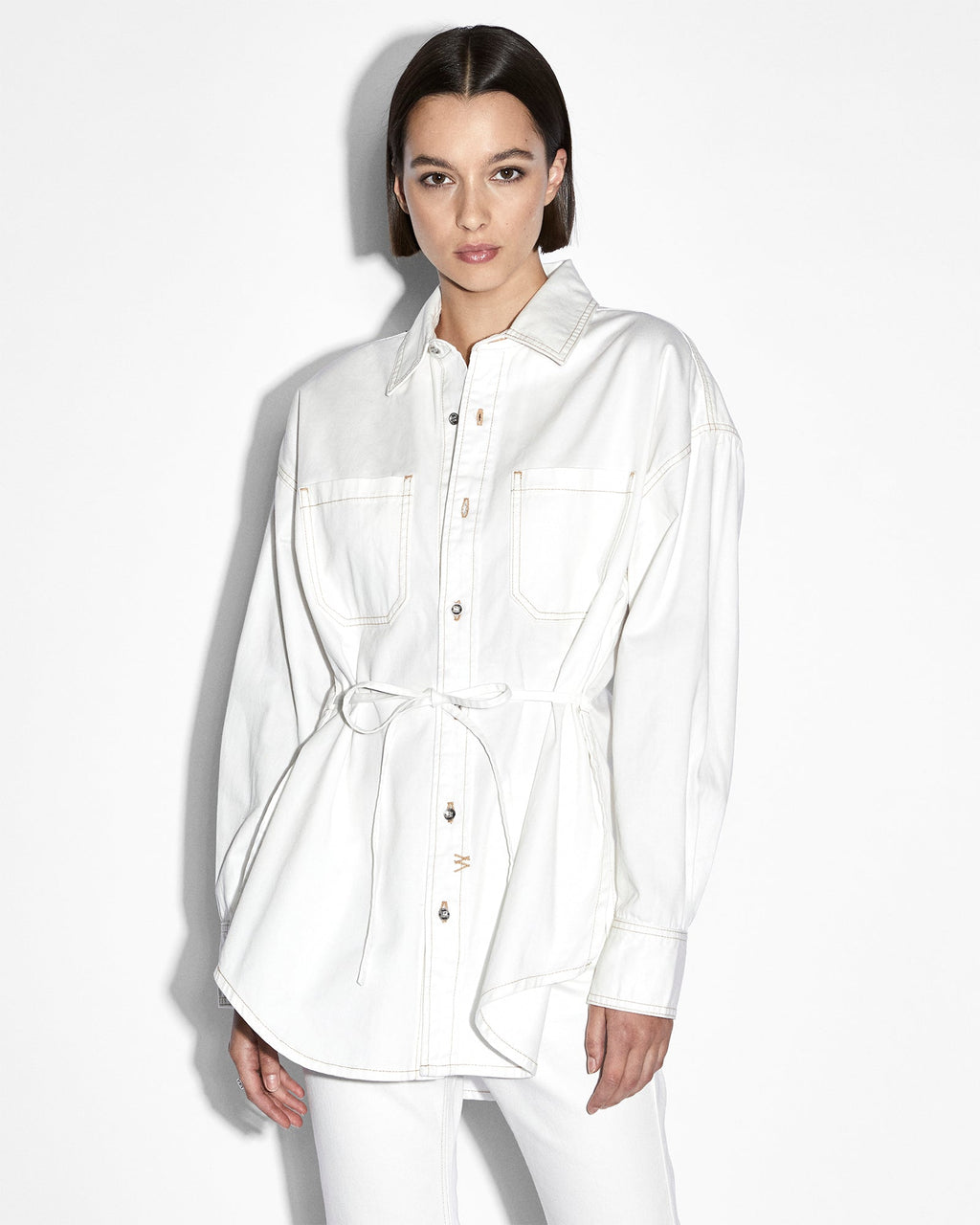 Womens Oversized Tie Ls Shirt Sugar Rush Oversized Shirts - White