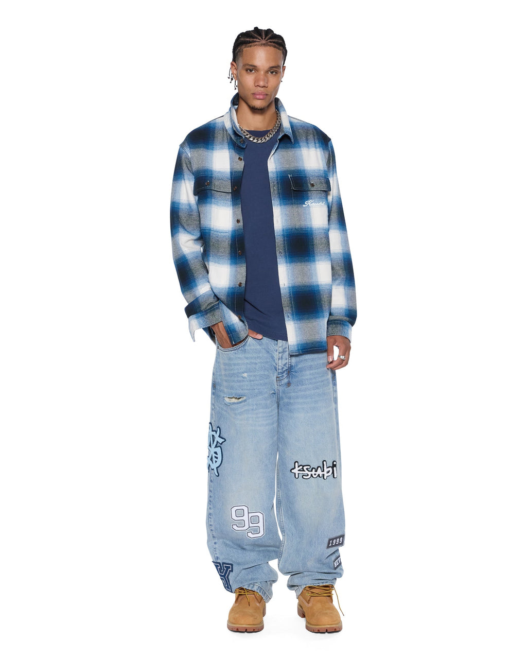 Mens Rosebowl Ls Shirt Salted Blue Regular Shirts - Blue