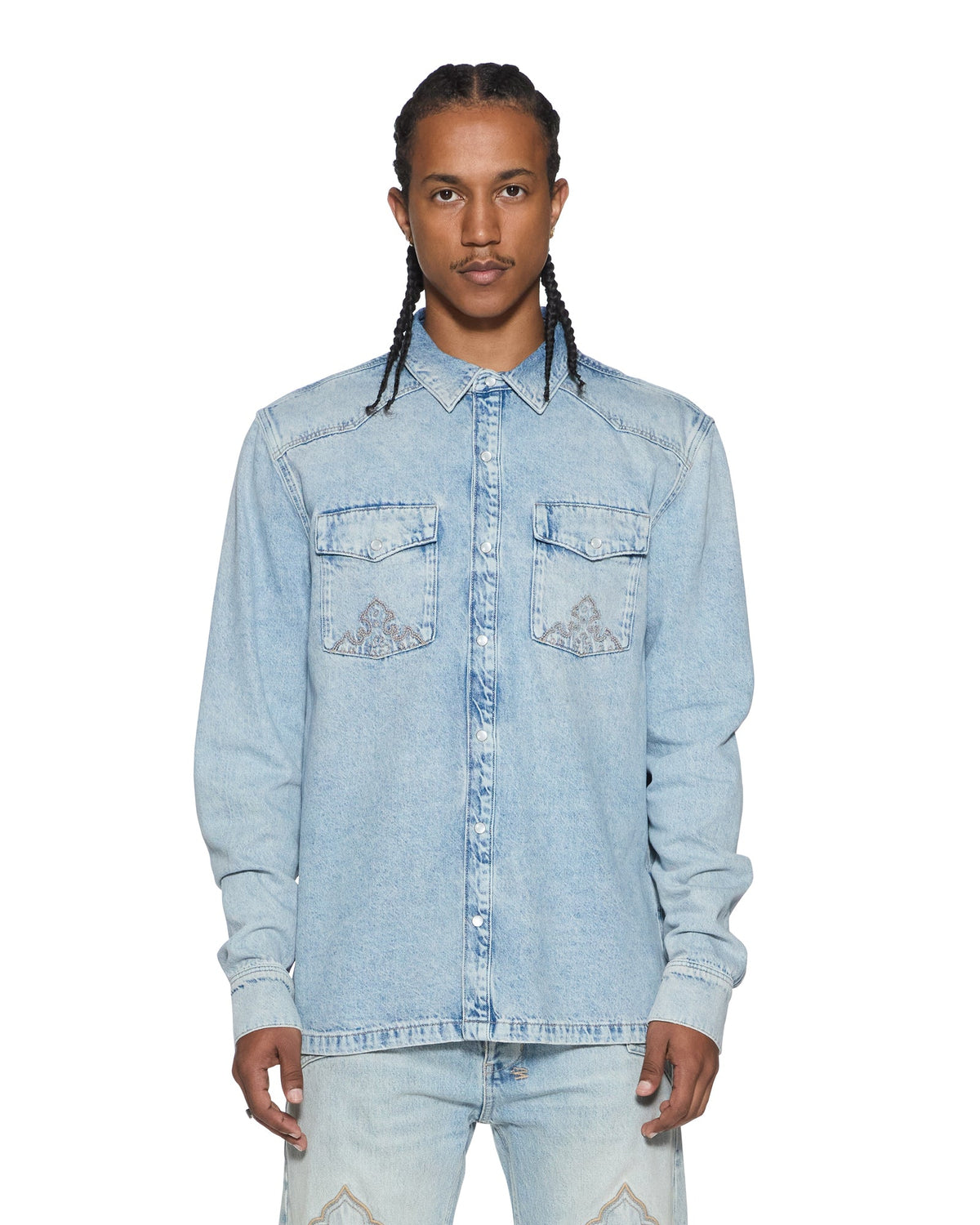 Mens Whiplash Ls Shirt Krystal Blue Regular Shirts - Denim