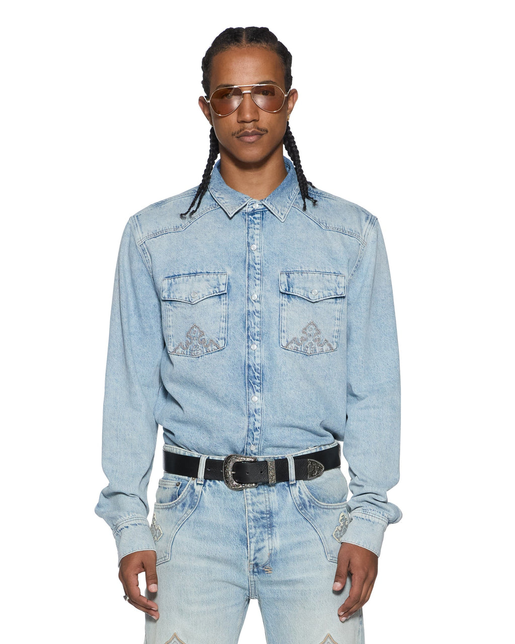 Mens Whiplash Ls Shirt Krystal Blue Regular Shirts - Denim