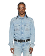 Mens Whiplash Ls Shirt Krystal Blue Regular Shirts - Denim