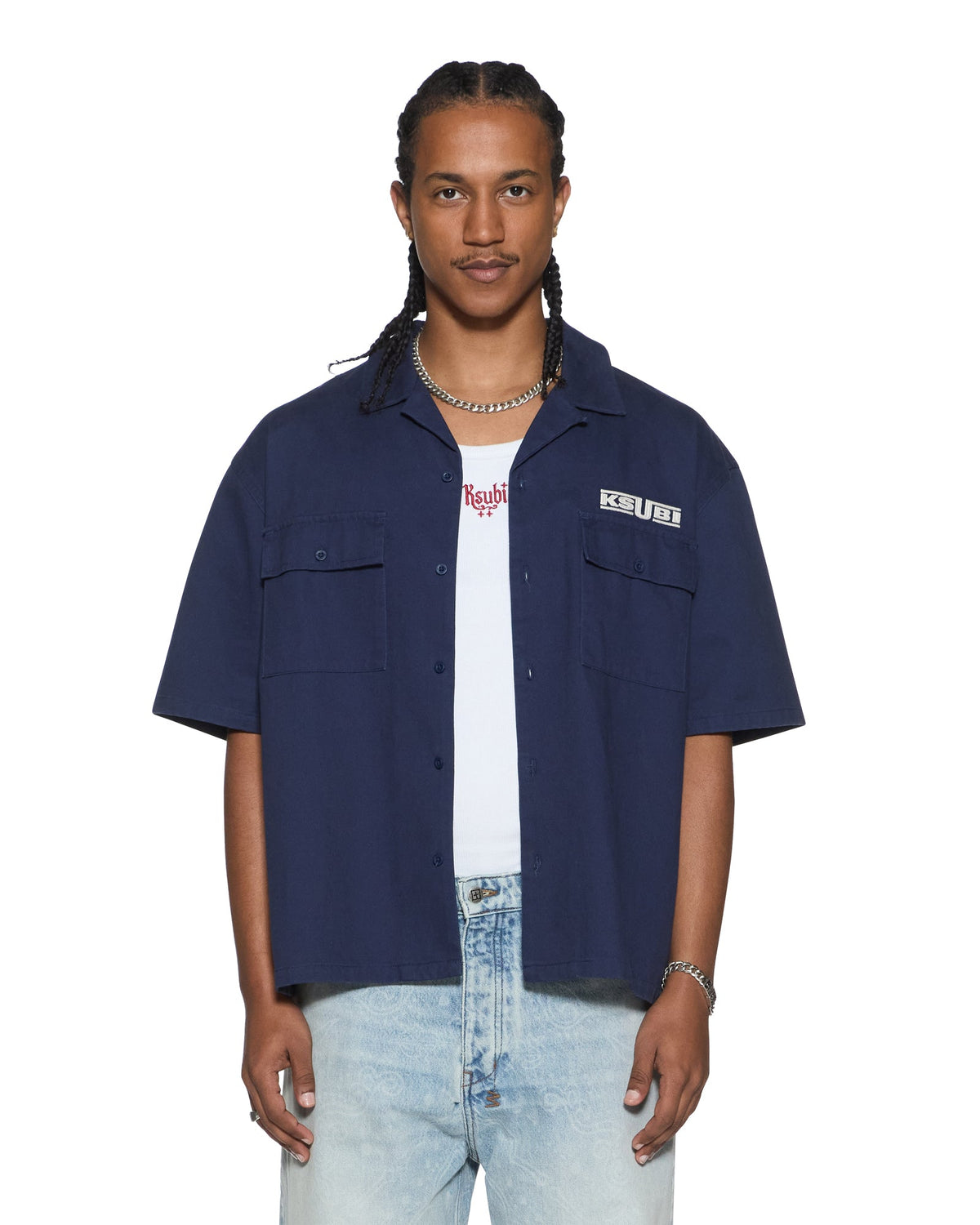 Mens Zoom Boiler Ss Shirt Navy Boxy Shirts - Navy