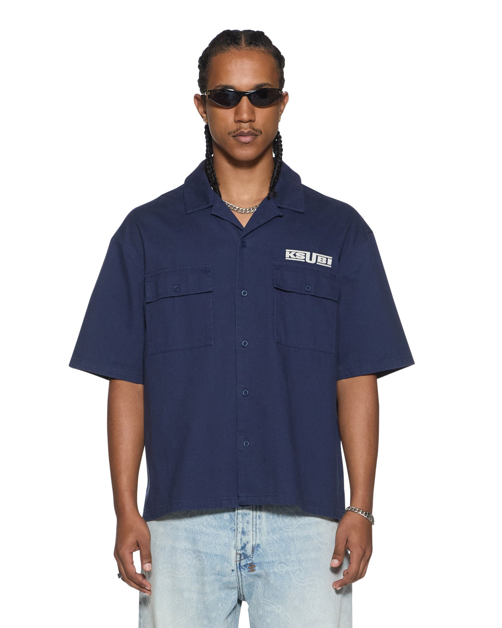 Mens Zoom Boiler Ss Shirt Navy Boxy Shirts - Navy
