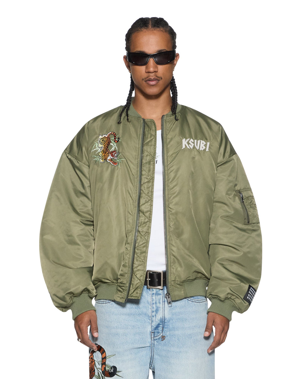 Mens Stay Up 4eva Bomber Jacket Khaki Oversized Jackets - Khaki