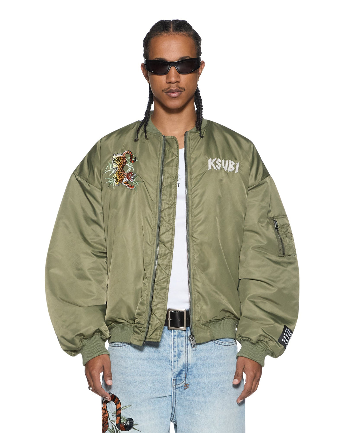 Mens Stay Up 4eva Bomber Jacket Khaki Oversized Jackets - Khaki