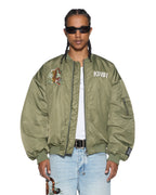 Mens Stay Up 4eva Bomber Jacket Khaki Oversized Jackets - Khaki