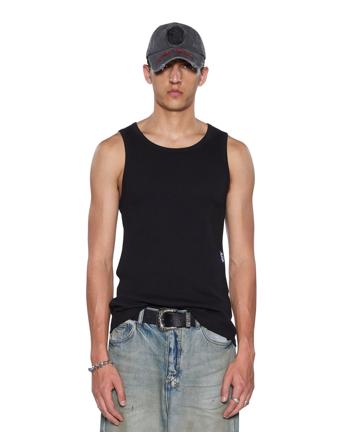 Mens Debut Singlet Black Fitted Tees - Black