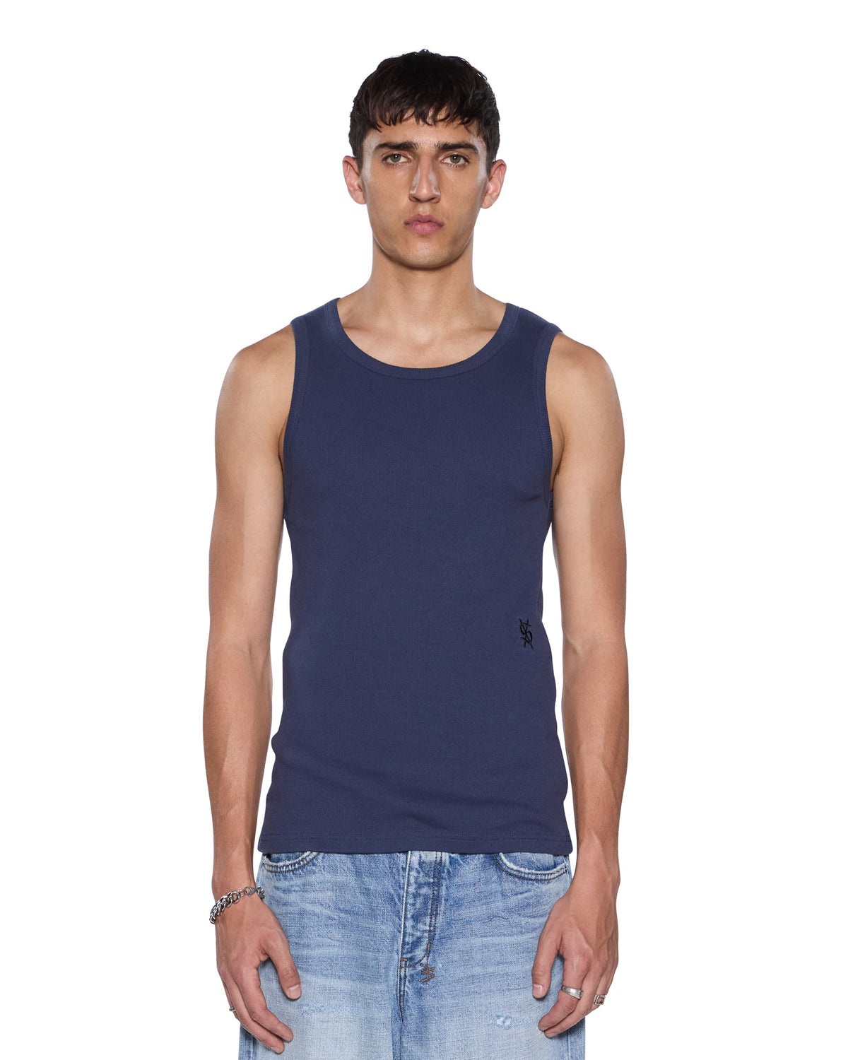 Mens Debut Singlet Navy Fitted Tees - Navy