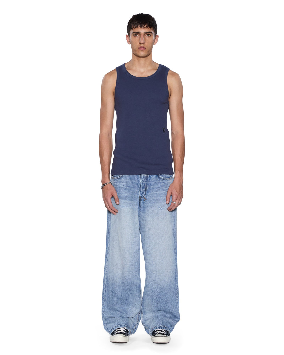 Mens Debut Singlet Navy Fitted Tees - Navy