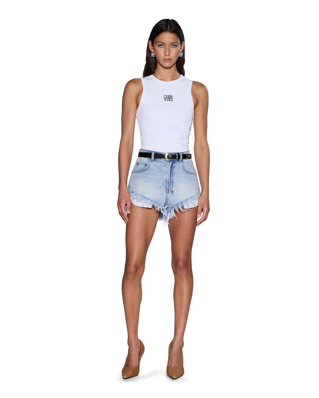 Womens Stacked Syndicate Tank Xtra White Fitted Fashion Tops - White