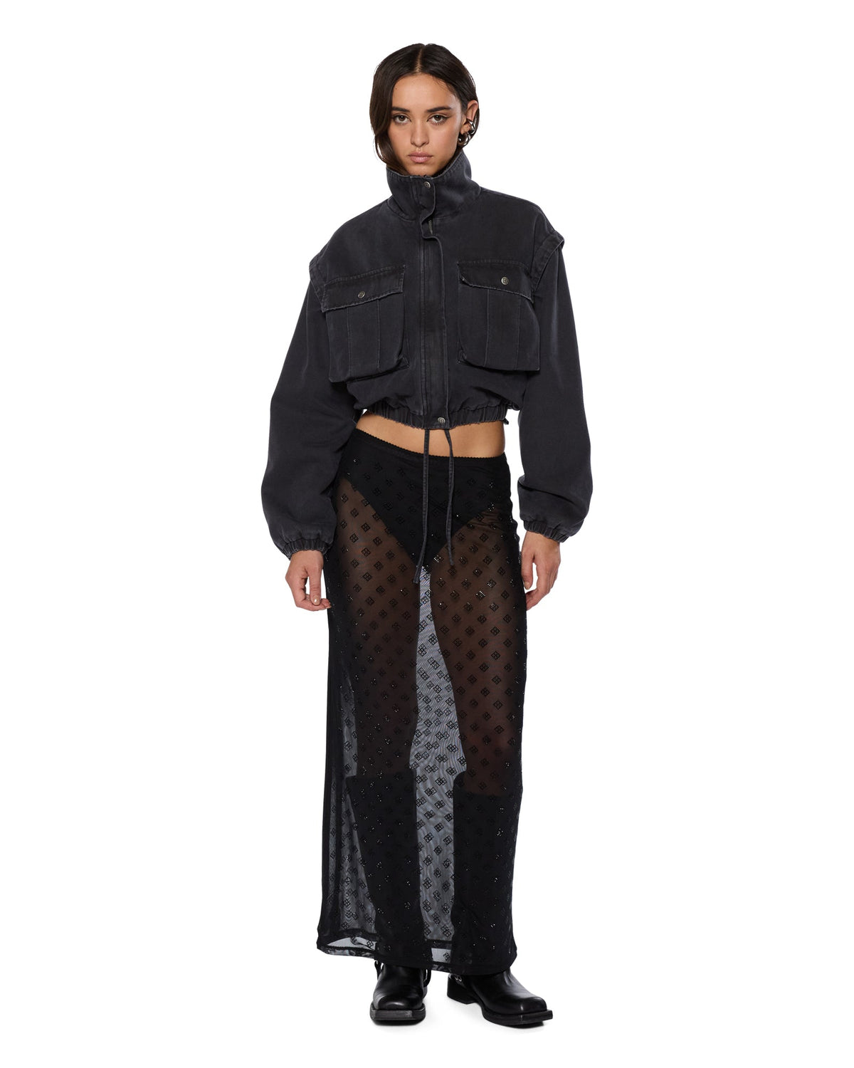 Womens Maxi Skirt Diamante Straight Skirts - Black