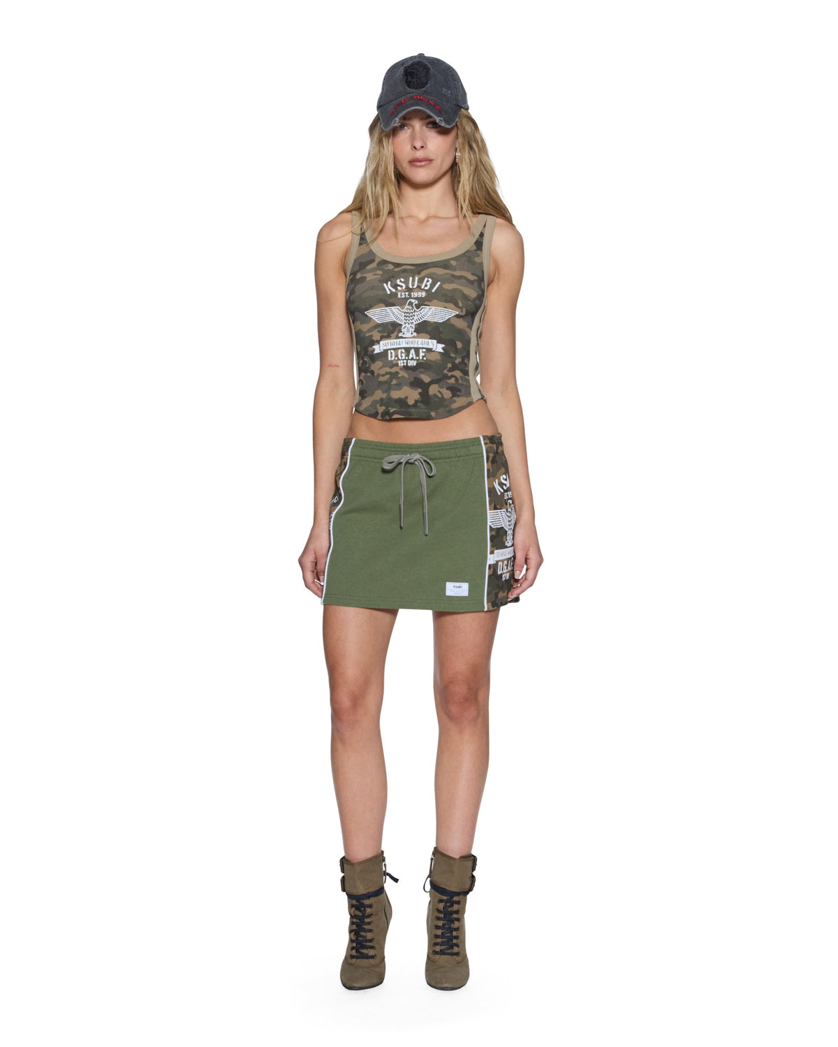 Womens Varsity Chloe Tank Camo Slim Fashion Tops - Green