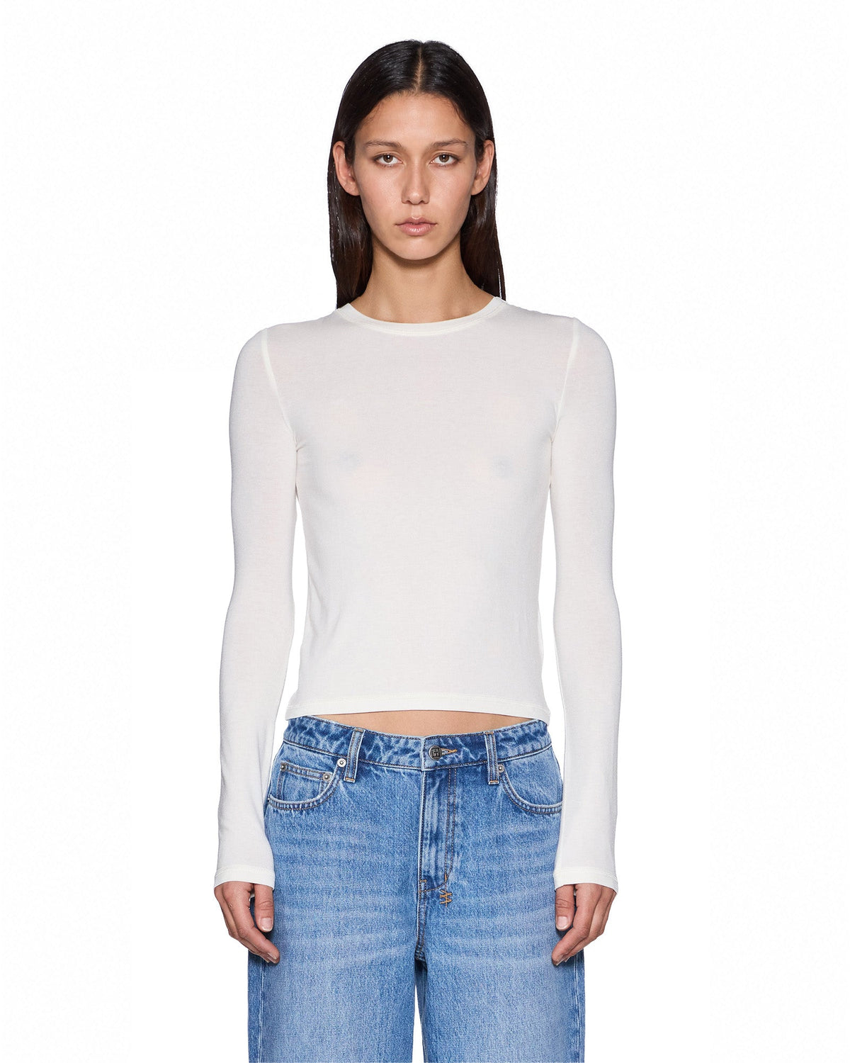 Womens Staple Ls Tee White Regular Tees - White