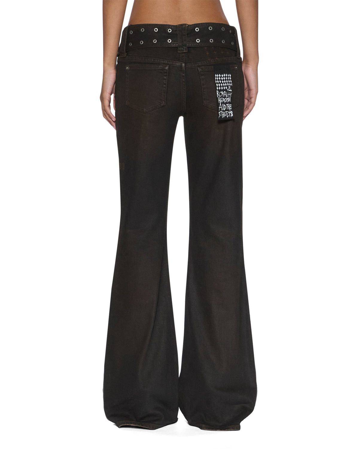 Womens Soho Lo Belted Greased Bootcut Denim Jeans - Brown
