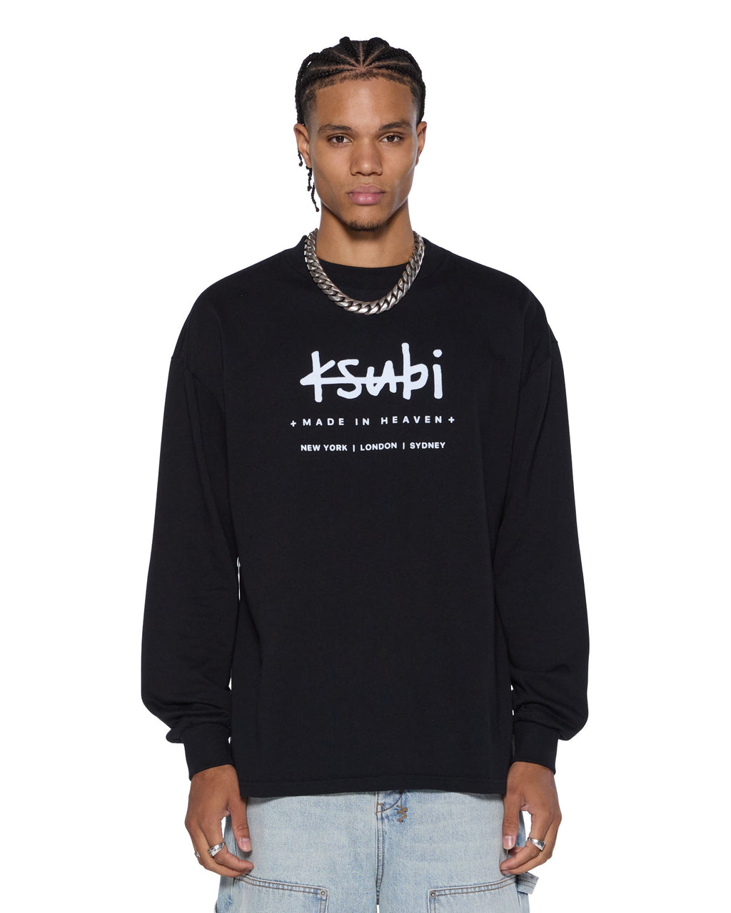 Mens Plated Ls Tee Black Regular Tees - Black