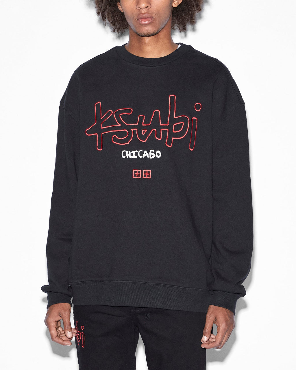 Mens Chicago 4x4 Biggie Crew Jet Black Oversized Fleece - Black