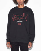 Mens Chicago 4x4 Biggie Crew Jet Black Oversized Fleece - Black
