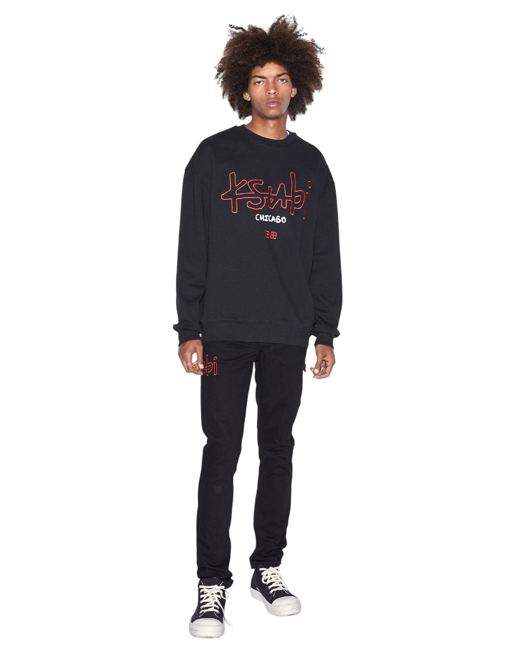 Mens Chicago 4x4 Biggie Crew Jet Black Oversized Fleece - Black