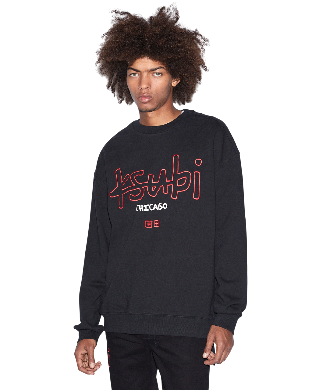 Mens Chicago 4x4 Biggie Crew Jet Black Oversized Fleece - Black