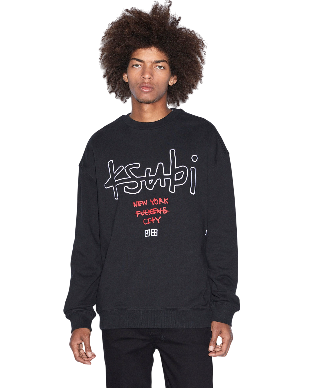 Mens Nyc 4x4 Biggie Crew Jet Black Oversized Fleece - Black