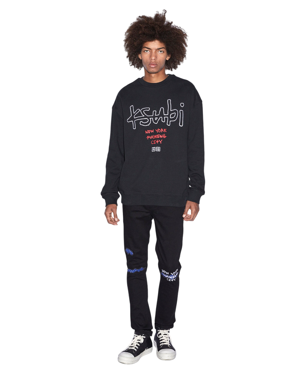 Mens Nyc 4x4 Biggie Crew Jet Black Oversized Fleece - Black