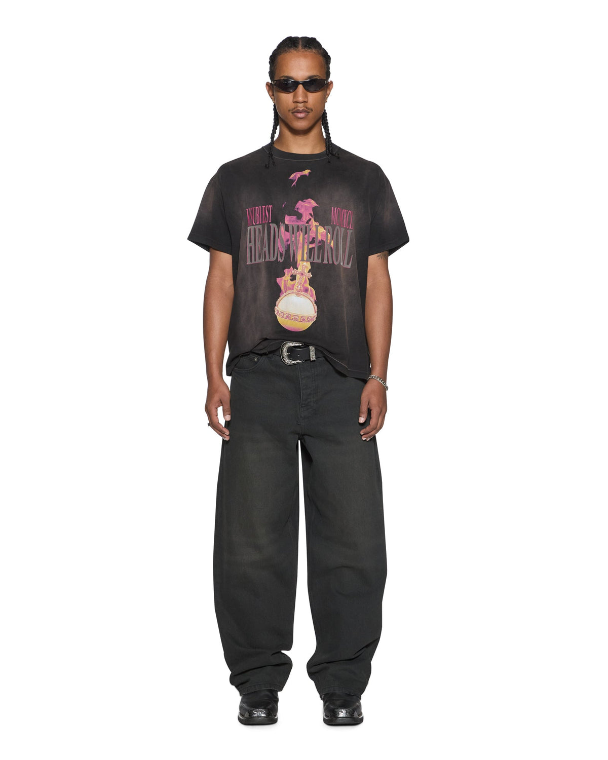 Mens H.w.r Sid Ss Tee Sunbleach Black Slim Tees - Grey