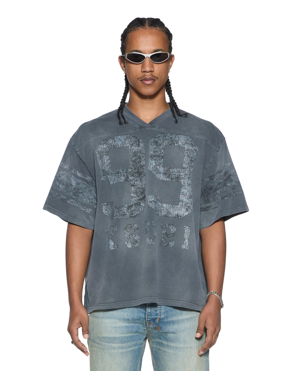 Mens Halftime Ss Duke Jersey Black Fade Boxy Fashion Tops - Grey