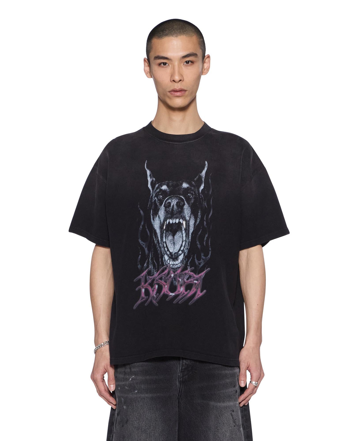 Mens K9 Ekcess Ss Tee Black Fade Oversized Tees - White