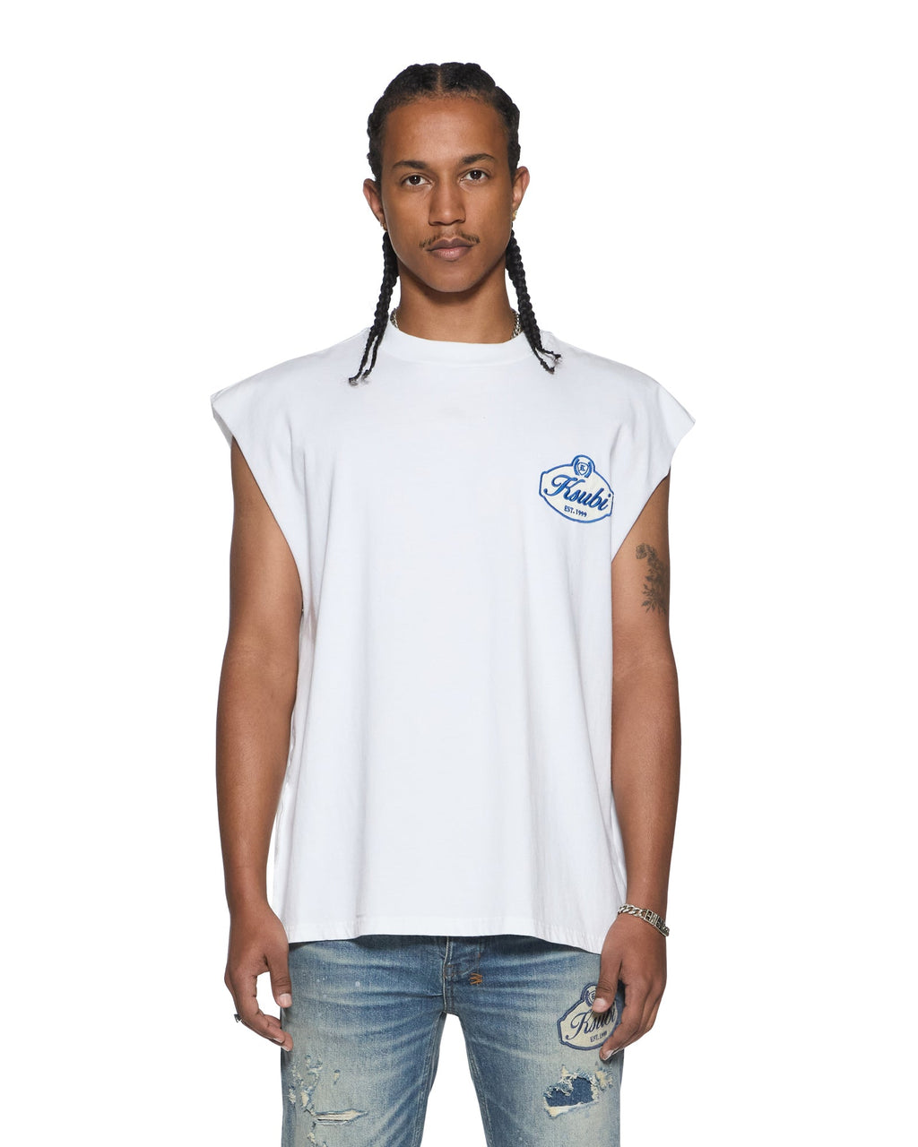 Mens Klasse Ekcess Cut Off Tank Tru White Oversized Tees - White