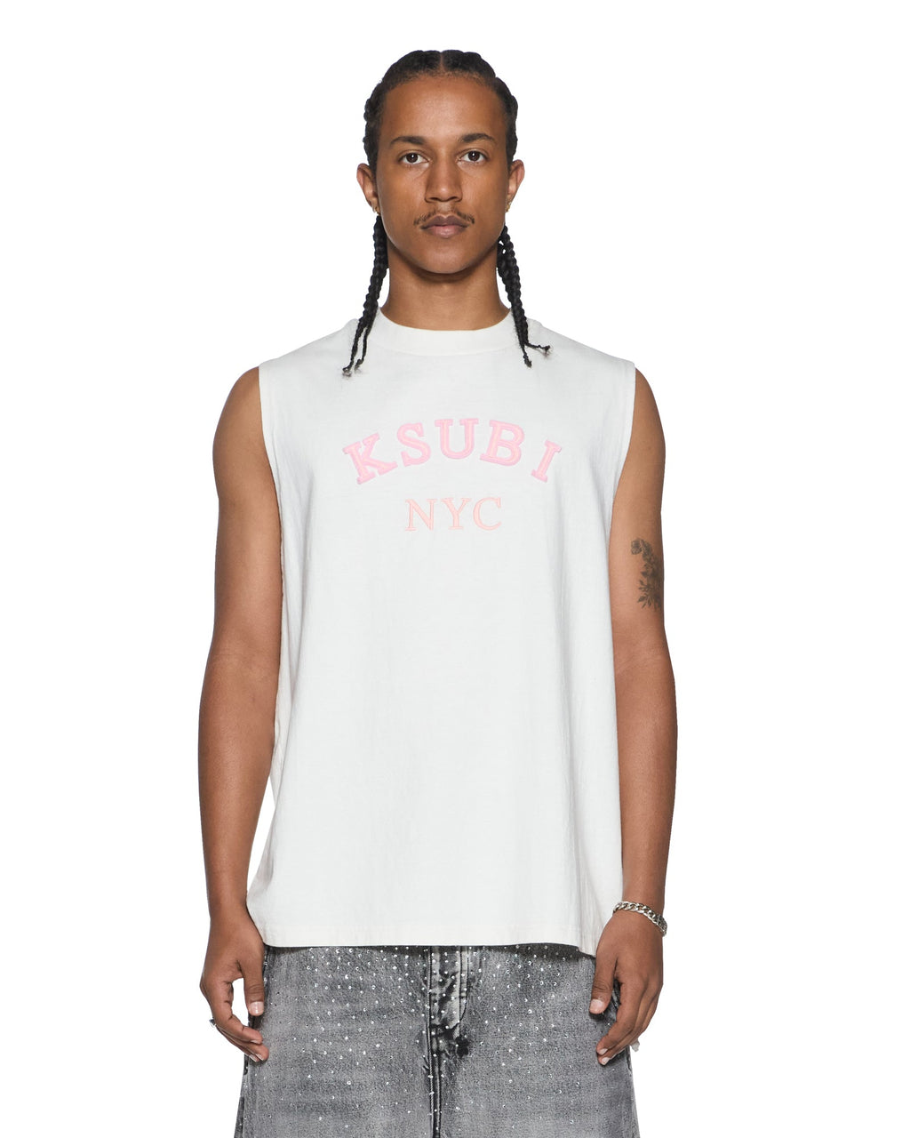 Mens Laybel Ekcess Cut Off Tee Tru White Oversized Tees - White