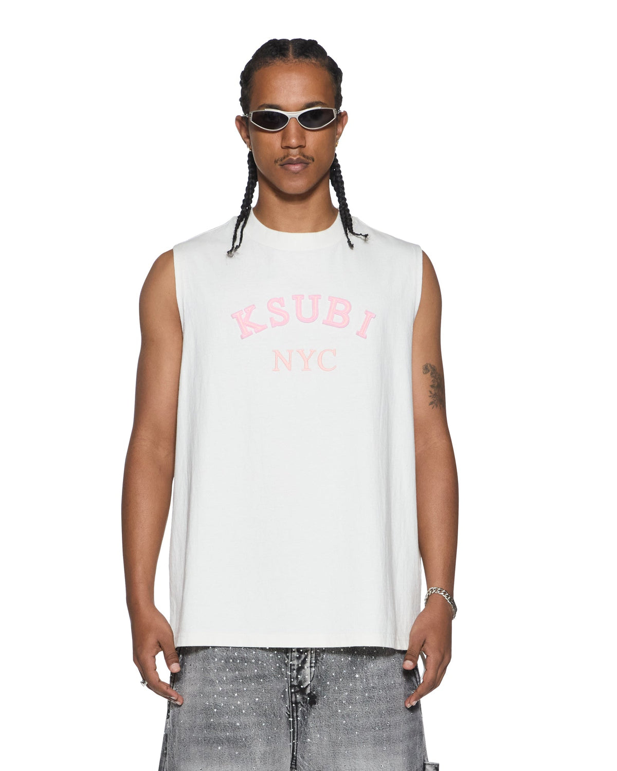 Mens Laybel Ekcess Cut Off Tee Tru White Oversized Tees - White