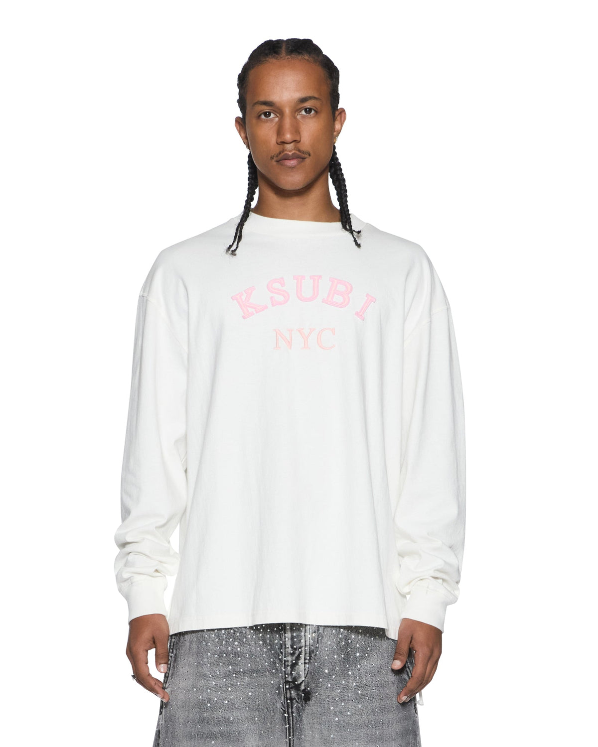 Mens Laybel Ekcess Ls Tee Tru White Oversized Tees - White